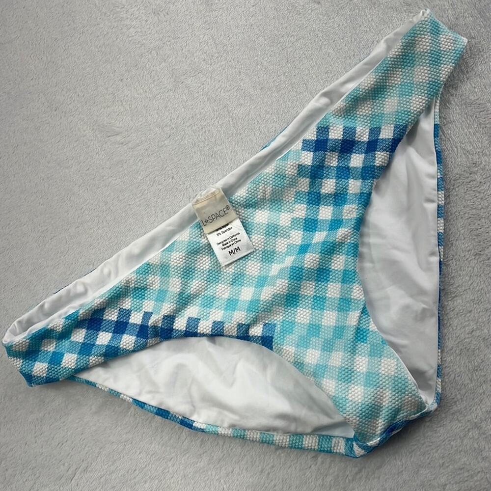 NEW L Space M Blue White Plaid Bikini‎ Bottom Bathing Suit